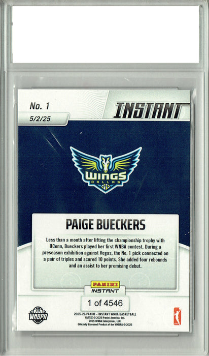 Certified Mint+ Paige Bueckers 2025 Panini Instant #1 Pro Debut Rookie Card Dallas Wings