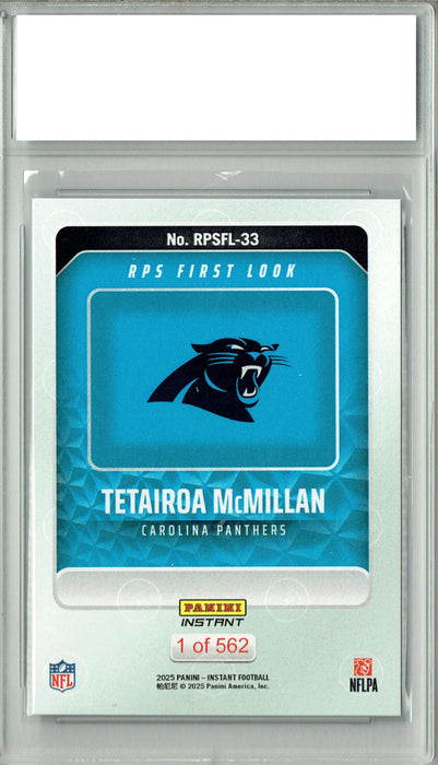 Certified Mint+ Tetairoa McMillan 2025 Panini Instant #RPSFL-33 RPS First Look Rookie Card Carolina Panthers