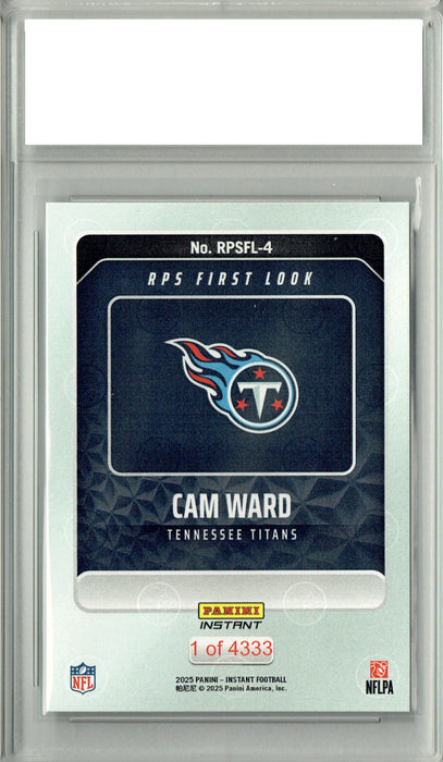 Certified Mint+ Cam Ward 2025 Panini Instant #RPSFL-4 RPS First Look Rookie Card Tennessee Titans