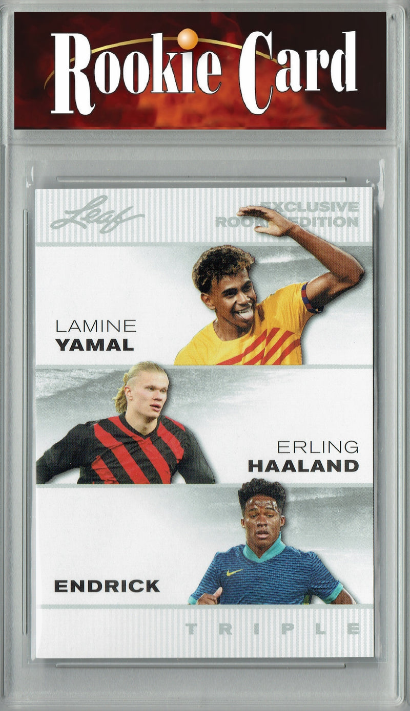 Certified Mint+ Lamine Yamal 2024 Leaf #ERE05 Triple Rookie Card Erling Haaland Endrick