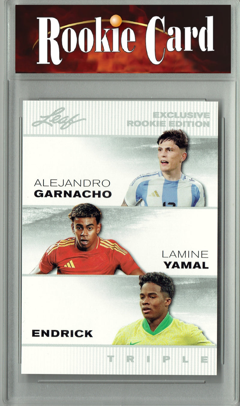 Certified Mint+ Lamine Yamal-Endrick-Alejandro Garnacho 2024 Leaf #ERE04 Triple Rookie Card
