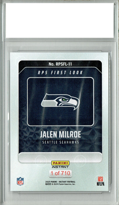 Certified Mint+ Jalen Milroe 2025 Panini Instant #RPSFL-11 RPS First Look Rookie Card Seattle Seahawks