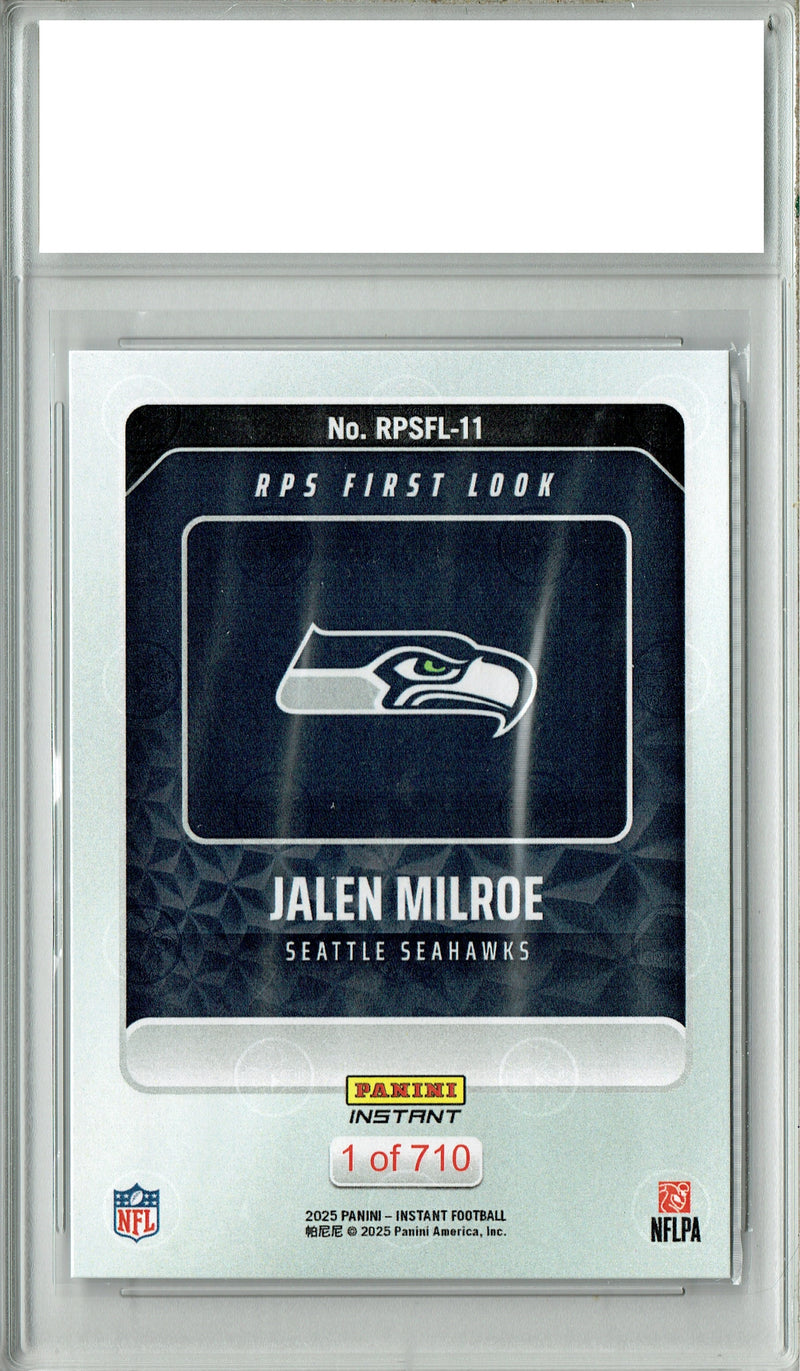 Jalen Milroe 2025 Panini Instant #RPSFL-11 RPS First Look Rookie Card PGI 10