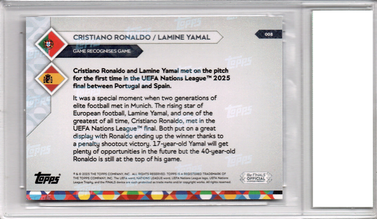 Lamine Yamal Cristiano Ronaldo 2025 Topps Now #8 Game Recognises Game Card PGI 10