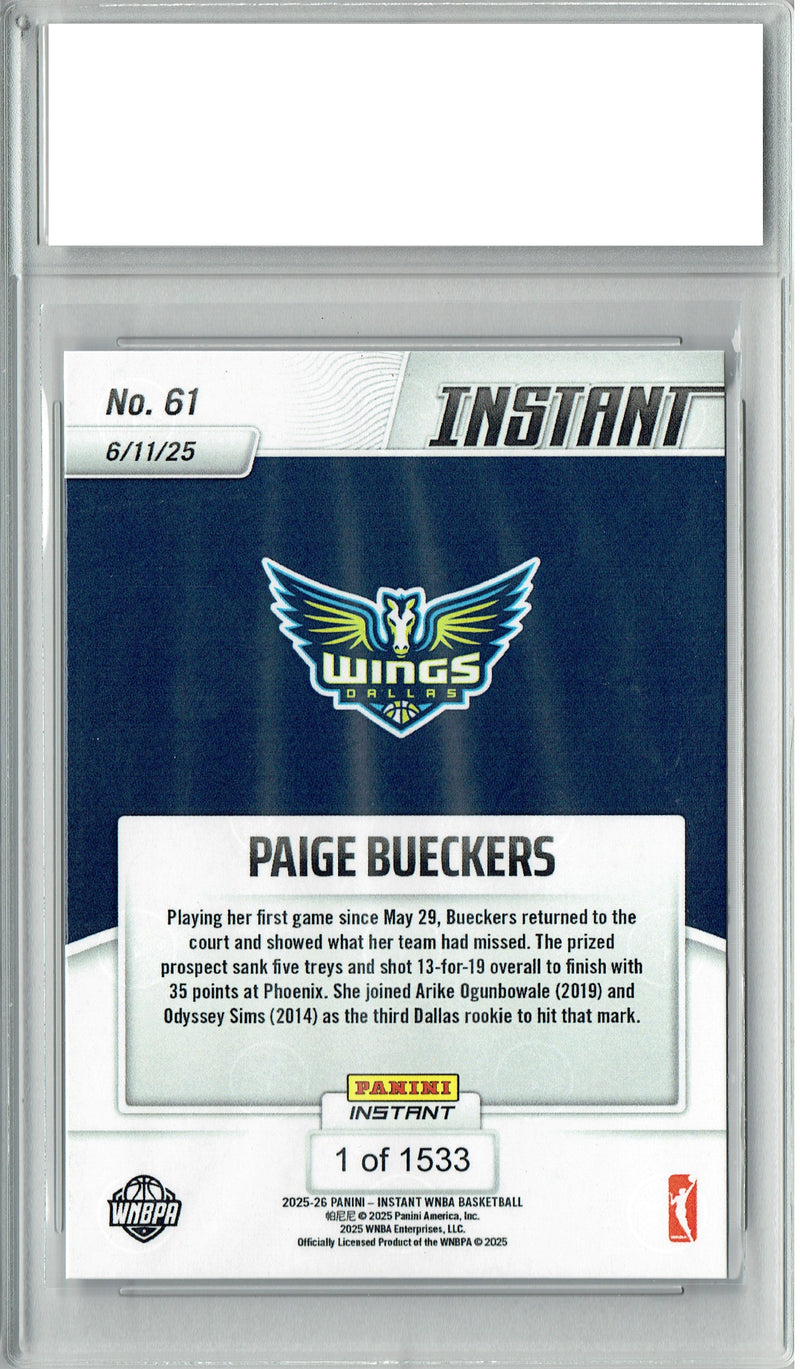 Certified Mint+ Paige Bueckers 2025 Panini Instant #61 Only1533 Made Rookie Card