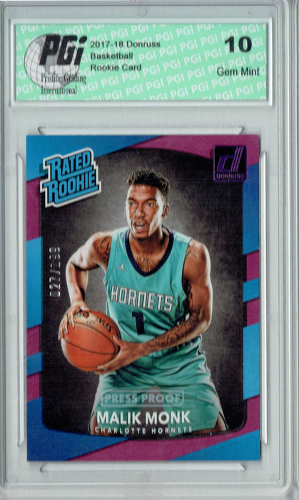 Malik Monk 2017 Donruss #190 Purple SP 199 Made Rookie Card PGI 10