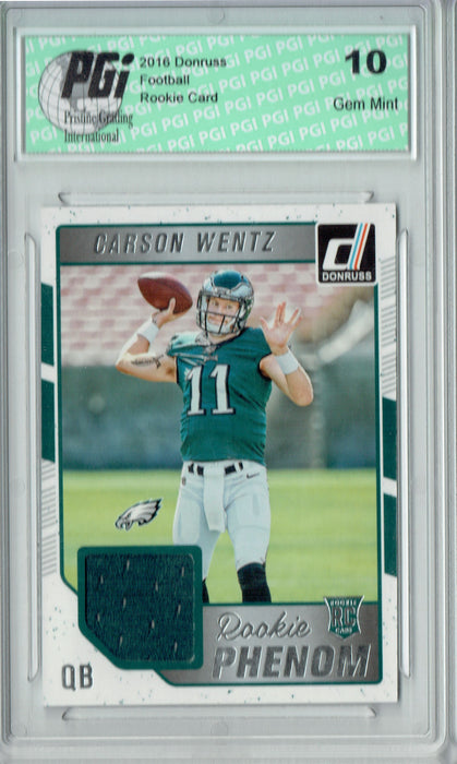 Carson Wentz 2016 Donruss Rookie Phenom #33 Silver Jersey Rookie Card PGI 10