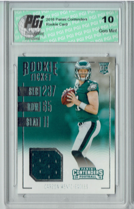 Carson Wentz 2016 Contenders #2 Patch SP, Standing Rookie Card PGI 10