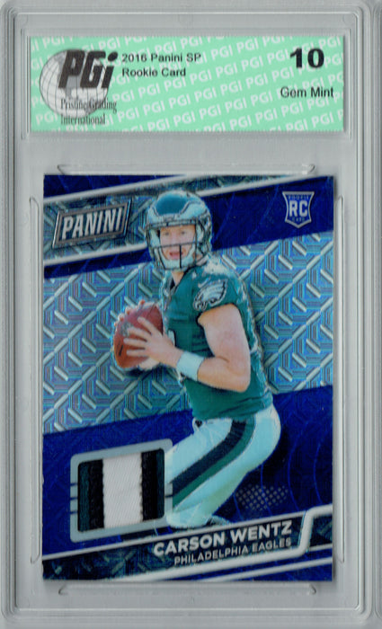 Carson Wentz 2016 Panini #32 3 Color Patch #20/25 Rookie Card PGI 10