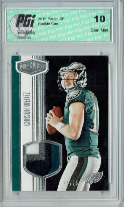 Carson Wentz 2016 Panini Plates Patches #RMCW 4 clr 75 Made Rookie Card PGI 10