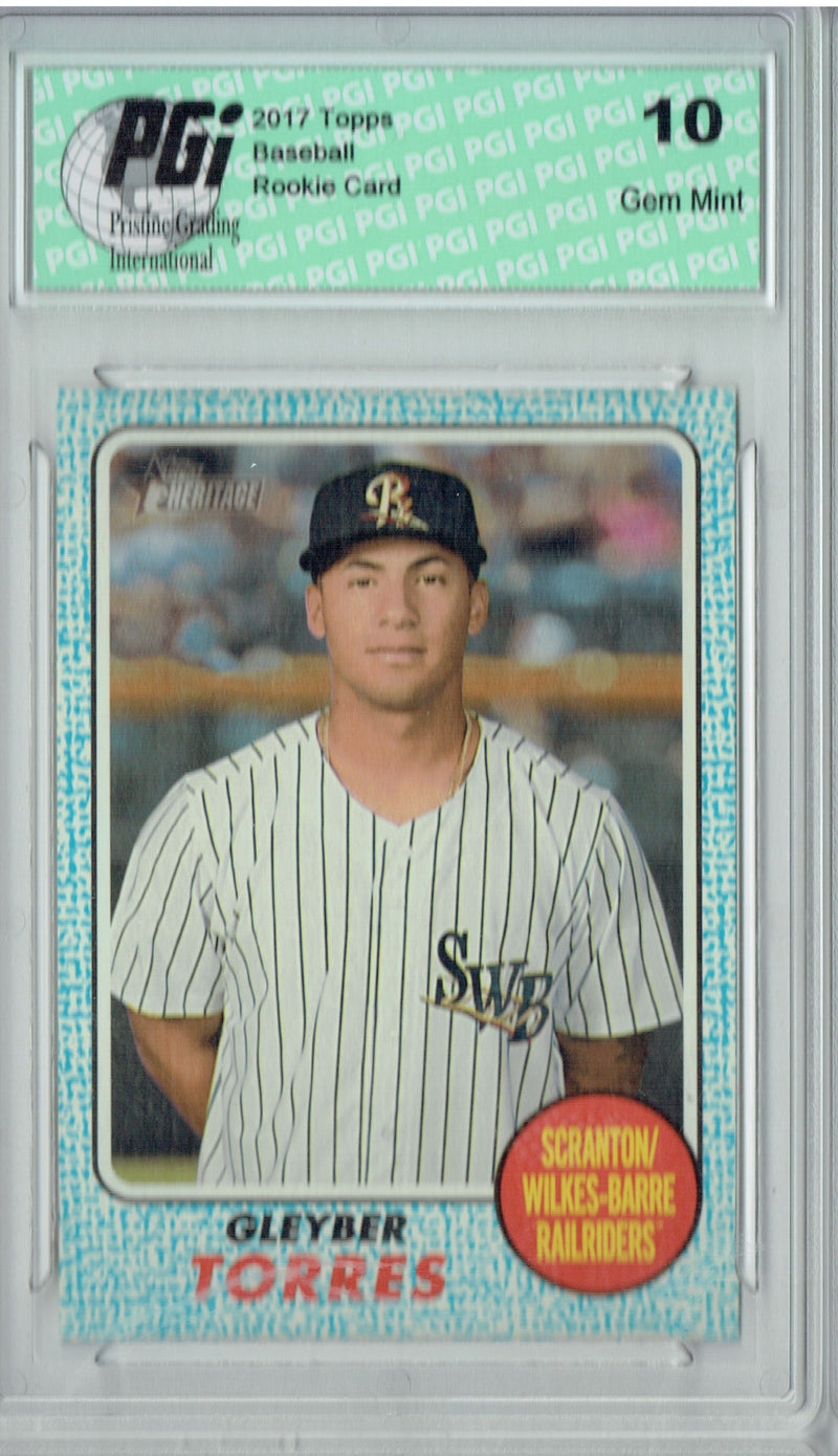 Gleyber Torres 2017 Topps Heritage #100 Blue SP, 99 Made Rookie Card PGI 10