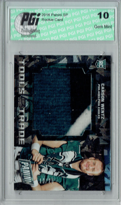 Carson  Wentz 2016 Panini SP #2 Towel Swatch Ice 25 Made Rookie Card PGI 10