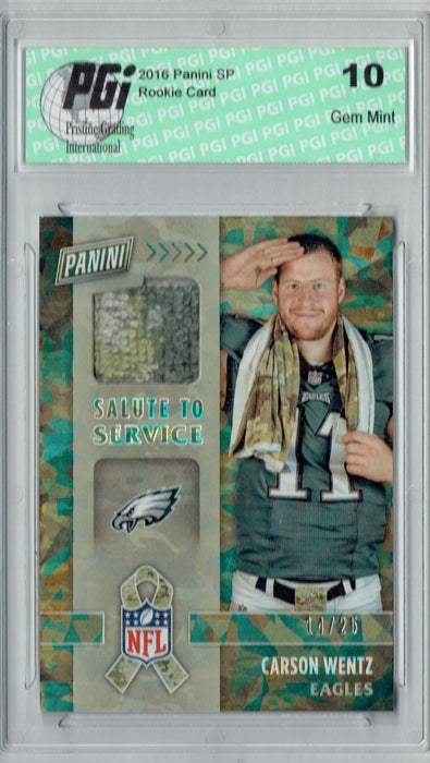 Carson Wentz 2016 Panini #20 Camo Ice, 25 Made Rookie Card PGI 10