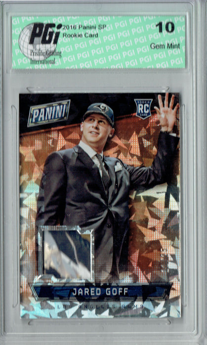 Jared Goff 2016 Panini #1 Draft Day Hat SP 25 Made Rookie Card PGI 10