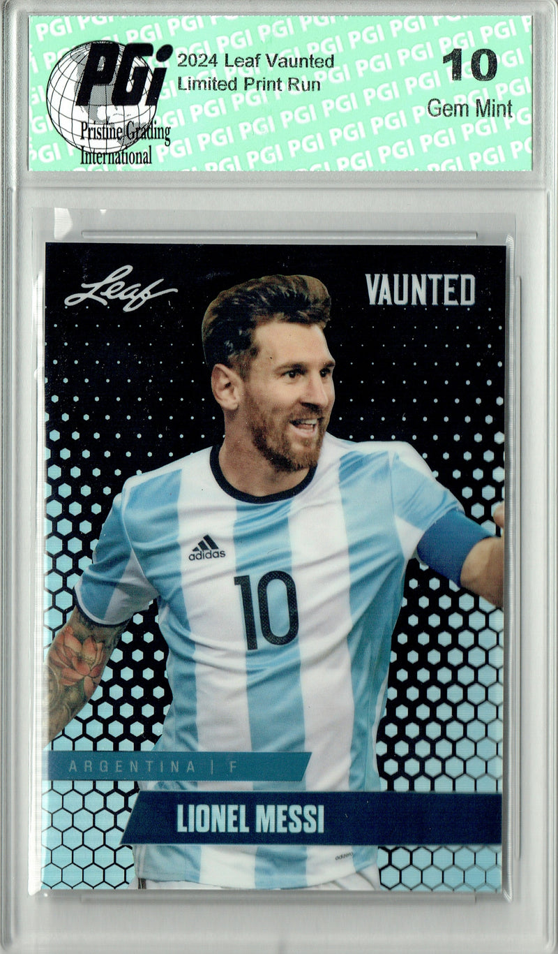 Lionel Messi 2024 Leaf Vaunted Metal #VM-11 Black 7 Made Rare Trading Card PGI 10