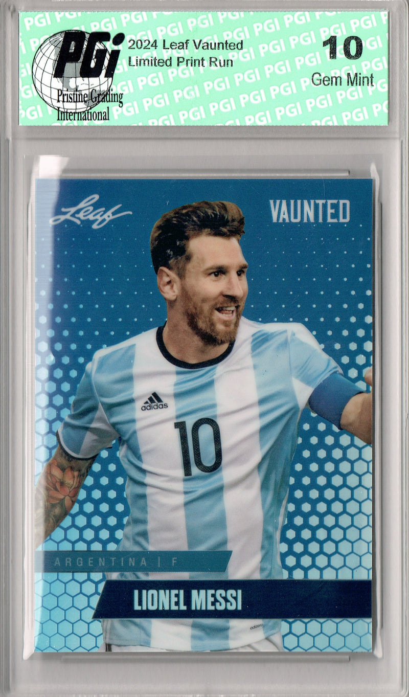 Lionel Messi 2024 Leaf Vaunted Metal #VM-11 Blue 20 Made Rare Trading Card PGI 10