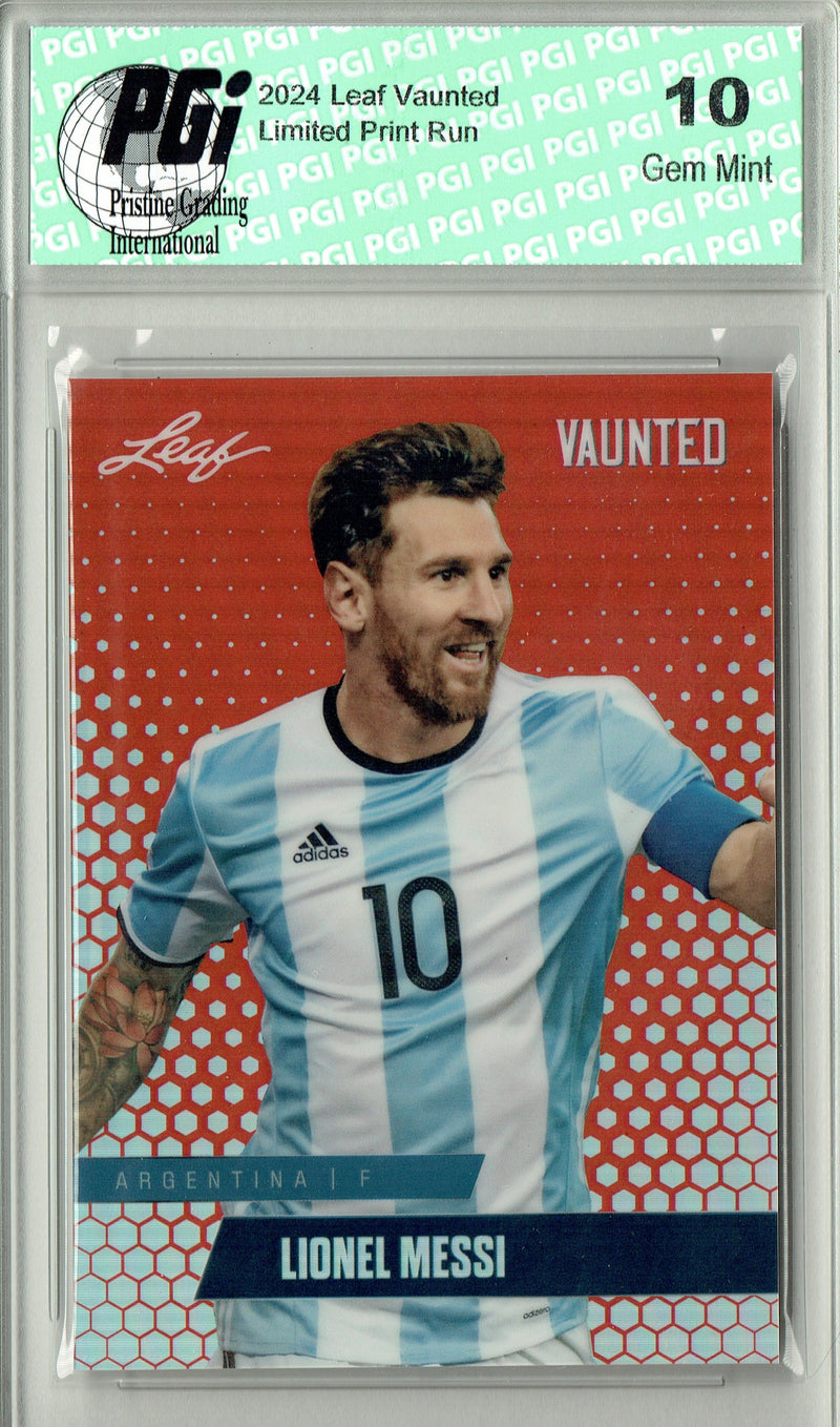 Lionel Messi 2024 Leaf Vaunted Metal #VM-11 Red Only 2 Made Rare Trading Card PGI 10