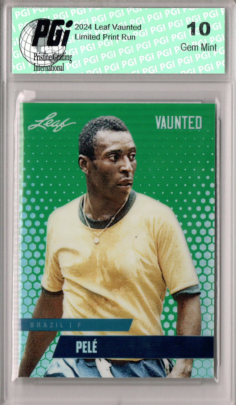 Pele 2024 Leaf Vaunted Metal #VM-14 Green 5 Made Rare Trading Card PGI 10