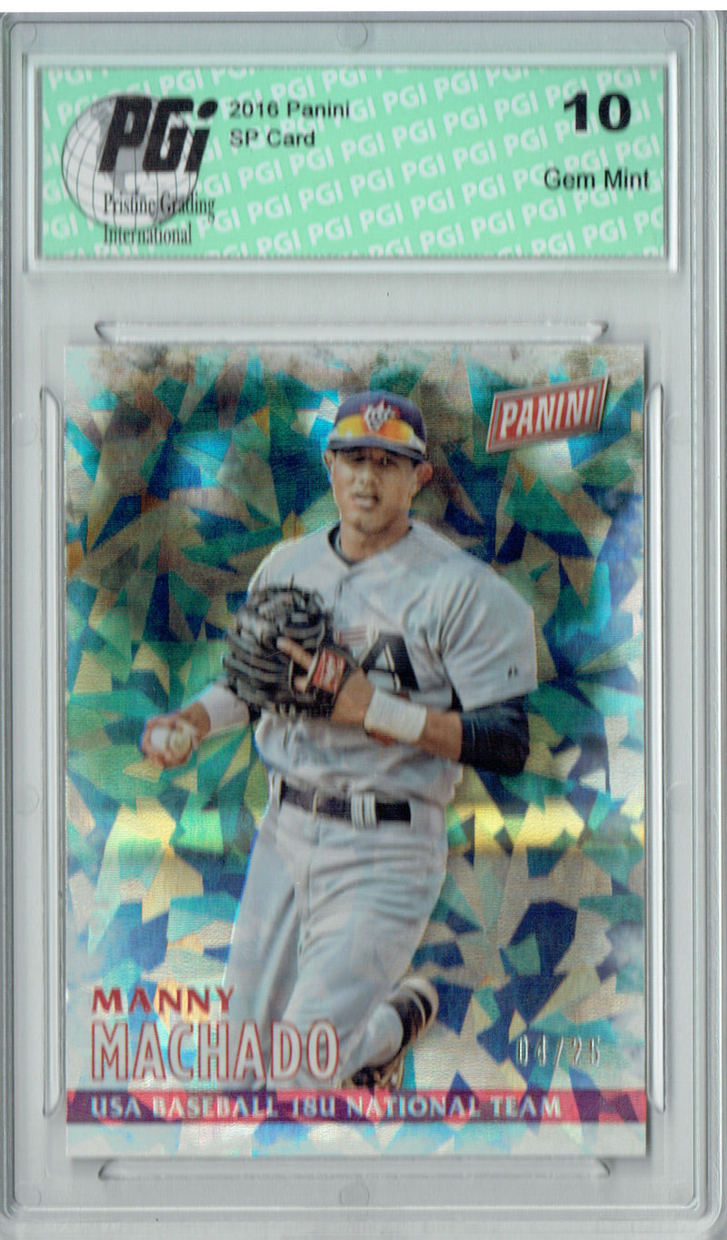Manny Machado 2016 Panini #25 Cracked Ice SP, Only 25 Made Card PGI 10