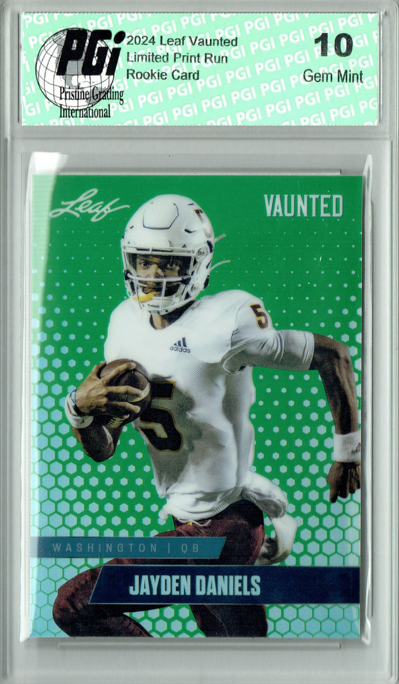 Jayden Daniels 2024 Leaf Vaunted Metal #VM-07 Green 5 Made Rookie Card PGI 10