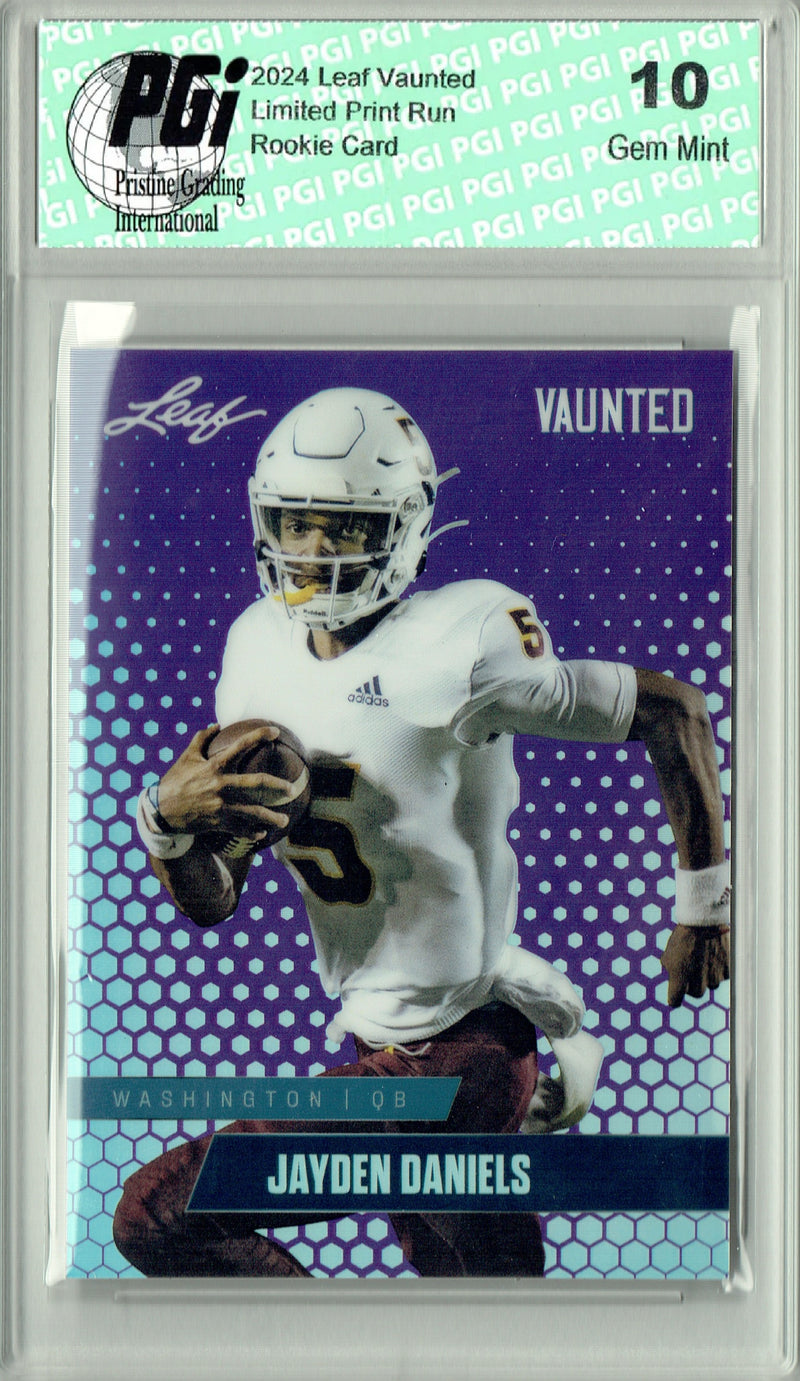Jayden Daniels Rookie Card Washington PGI 10 Gem Mint Football Trading Card 2024 Leaf Vaunted Metal #VM-07 Purple 15 Made