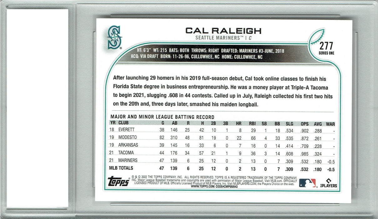 Cal Raleigh 2022 Topps #277 Big Dumper Seattle Mariners Rookie Card PGI 10