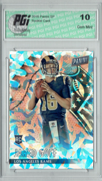 Jared Goff 2016 Panini #63 Cracked Ice, #17/25 Made Rookie Card PGI 10