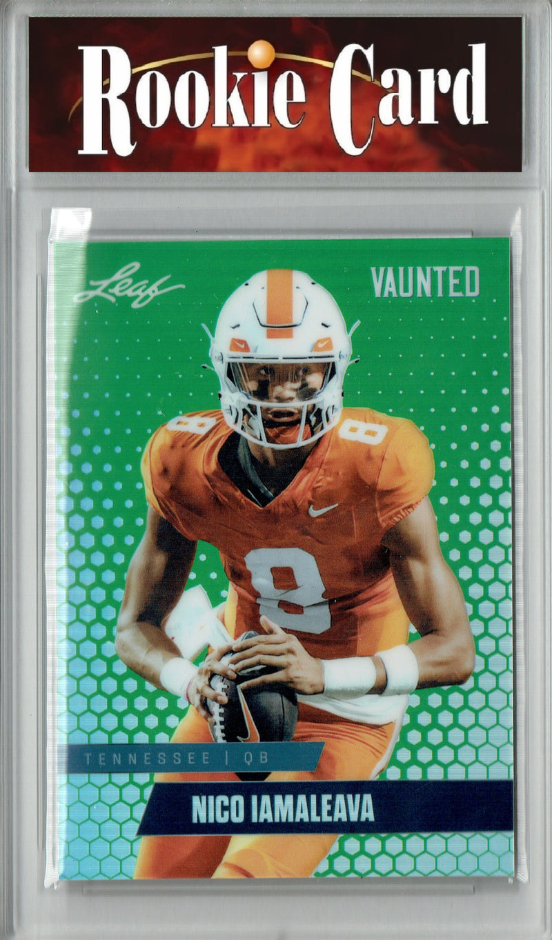 Nico Iamaleava Rookie Card Tennessee Football Trading Card 2024 Leaf Vaunted Metal #VM-12 Green 5 Made  Certified Mint+