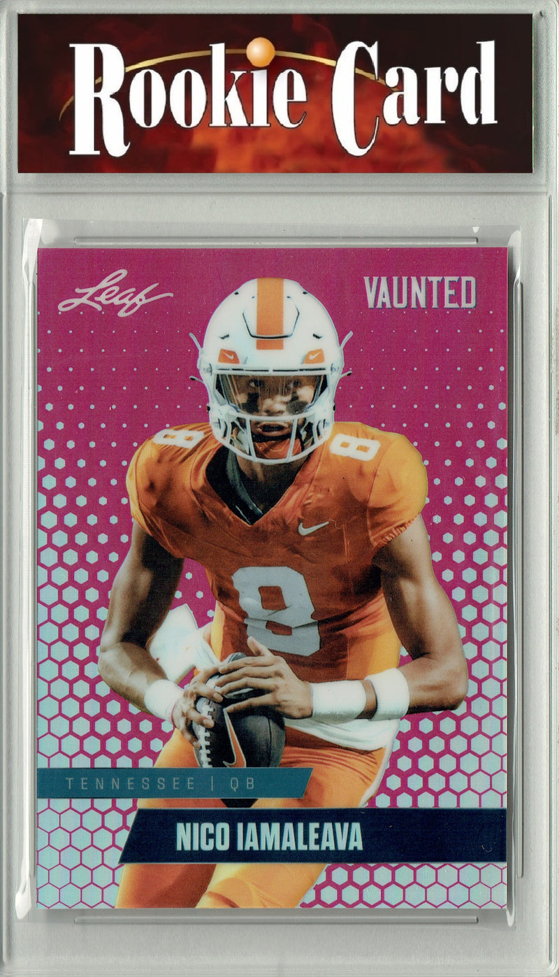 Nico Iamaleava Rookie Card Tennessee Football Trading Card 2024 Leaf Vaunted Metal #VM-12 Pink 10 Made  Certified Mint+