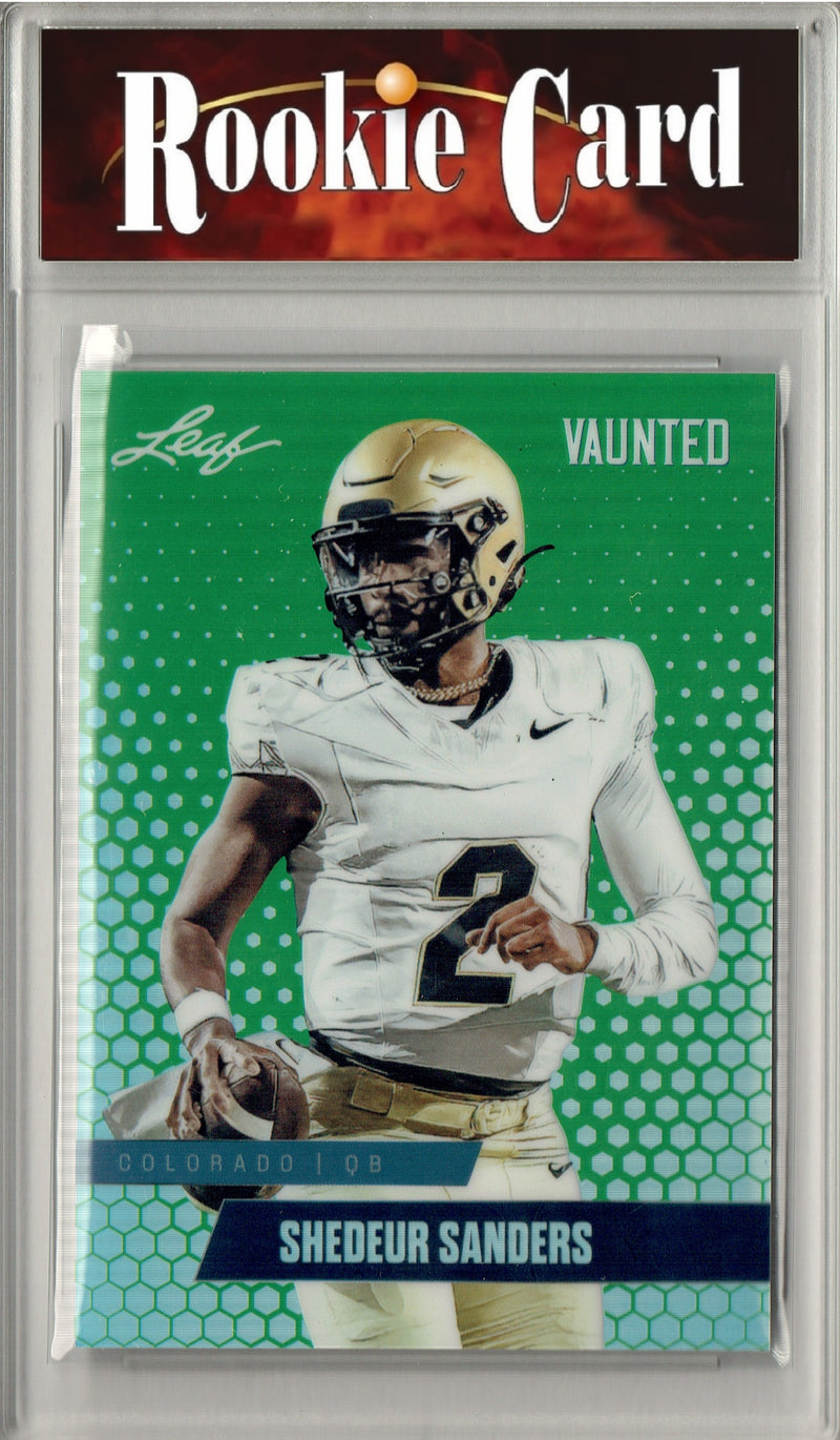 Shedeur Sanders Rookie Card Cleveland Football Trading Card 2024 Leaf Vaunted Metal #VM-16 Green 5 Made  Certified Mint+
