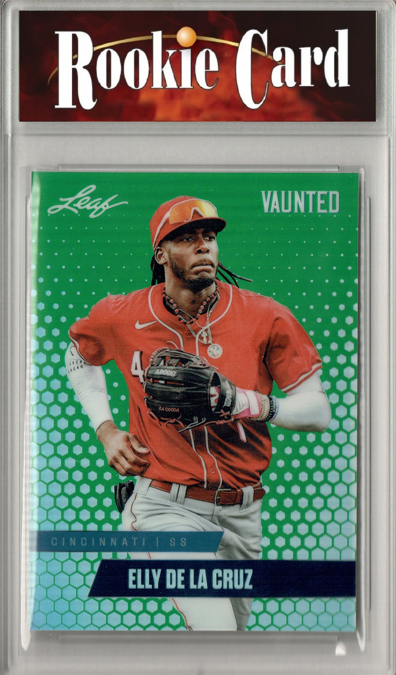 Certified Mint+ Elly De La Cruz 2024 Leaf Vaunted Metal #VM-03 Green 5 Made Rookie Card Cincinnati Reds