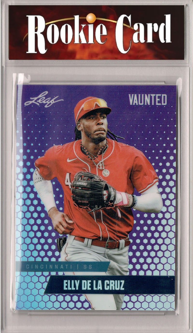 Certified Mint+ Elly De La Cruz 2024 Leaf Vaunted Metal #VM-03 Purple 15 Made Rookie Card Cincinnati Reds