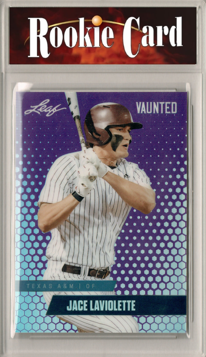 Certified Mint+ Jace LaViolette 2024 Leaf Vaunted Metal #VM-05 Purple 15 Made Rookie Card Cleveland Guardians