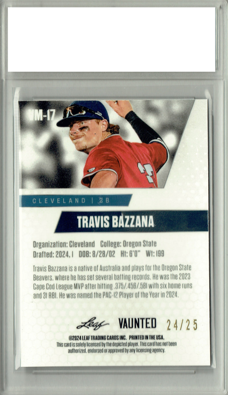 Certified Mint+ Travis Bazzana 2024 Leaf Vaunted Metal #VM-17 Silver 25 Made Rookie Card Cleveland Guardians