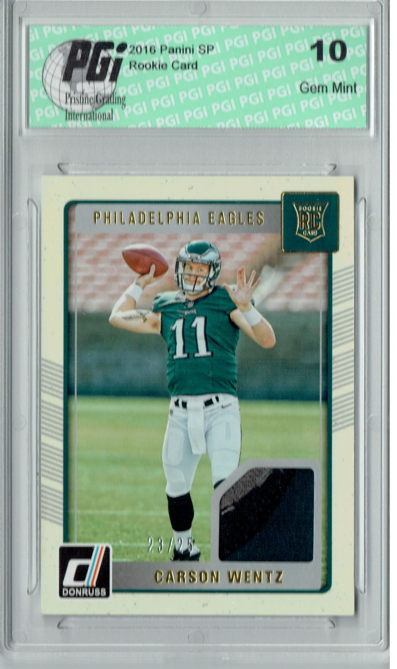 Carson Wentz 2016 Donruss #3 3 color patch #23/25 Rookie Card PGI 10