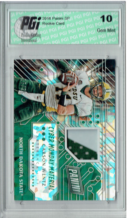 Carson Wentz 2016 Panini #23 Cyber Patch 16/25 Made Rookie Card PGI 10