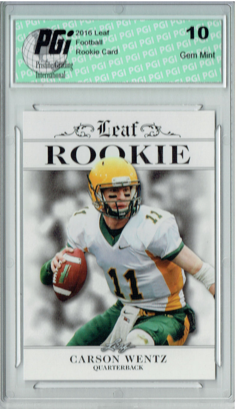 Carson Wentz Rookie Card Philadelphia PGI 10 Gem Mint Football Trading Card 2017 Leaf Rookie #R-04