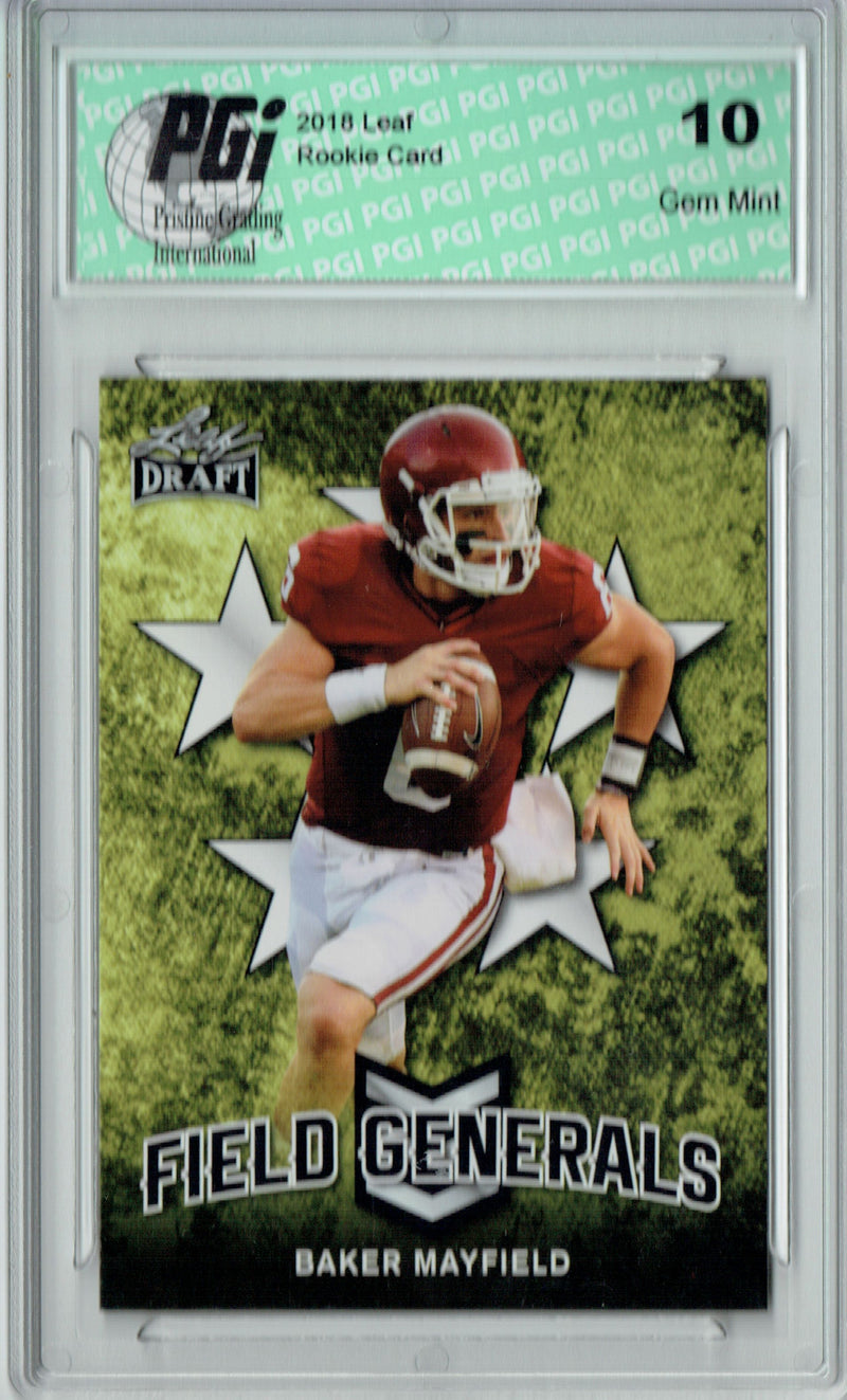 Baker Mayfield Rookie Card Cleveland PGI 10 Gem Mint Football Trading Card 2018 Leaf Draft #FG-01 Field Generals