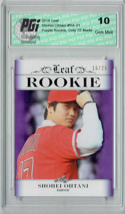 Shohei Ohtani 2018 Leaf #RA-01 Purple SP, #16 of 25 Made Rookie Card PGI 10