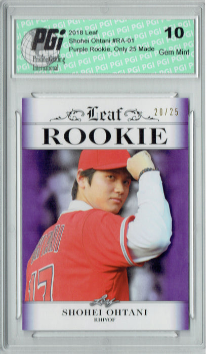 Shohei Ohtani 2018 Leaf #RA-01 Purple SP, #20 of 25 Made Rookie Card PGI 10