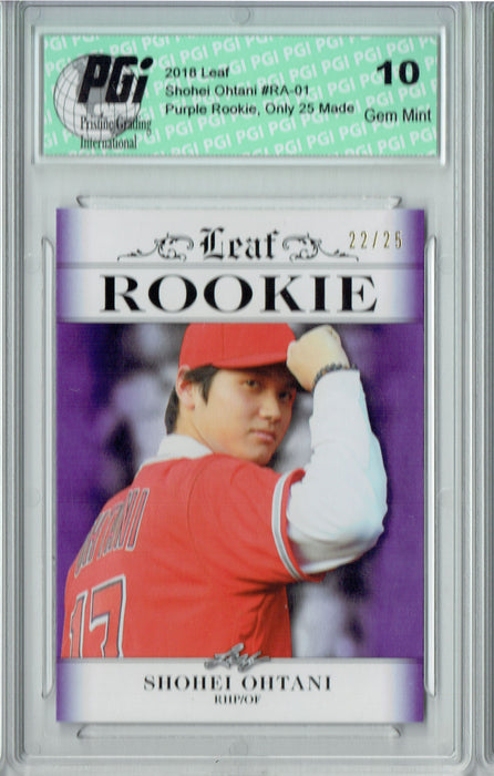 Shohei Ohtani 2018 Leaf #RA-22 Purple SP, #22 of 25 Made Rookie Card PGI 10