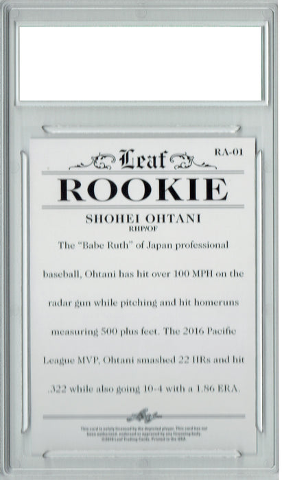 Shohei Ohtani 2018 Leaf #RA-01 Purple SP, #16 of 25 Made Rookie Card PGI 10