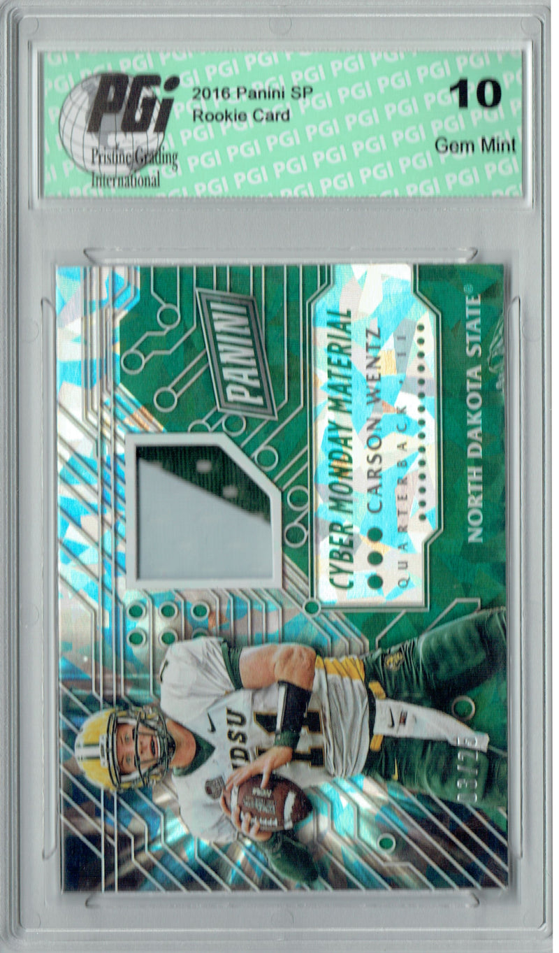 Carson Wentz 2016 Panini Cyber #23 2 color patch #8/25 Rookie Card PGI 10