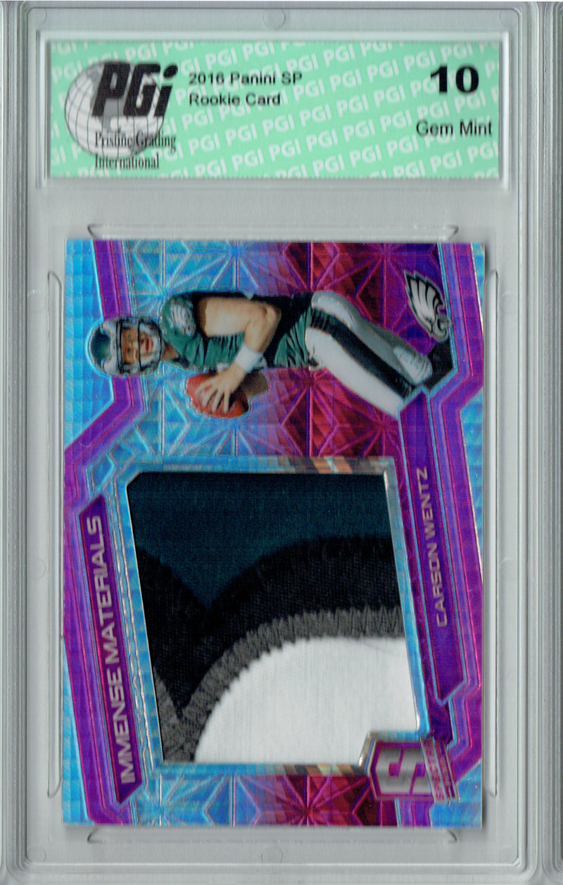 Carson Wentz 2016 Spectra #8 3 clr patch #1/10 Made Rookie Card PGI 10