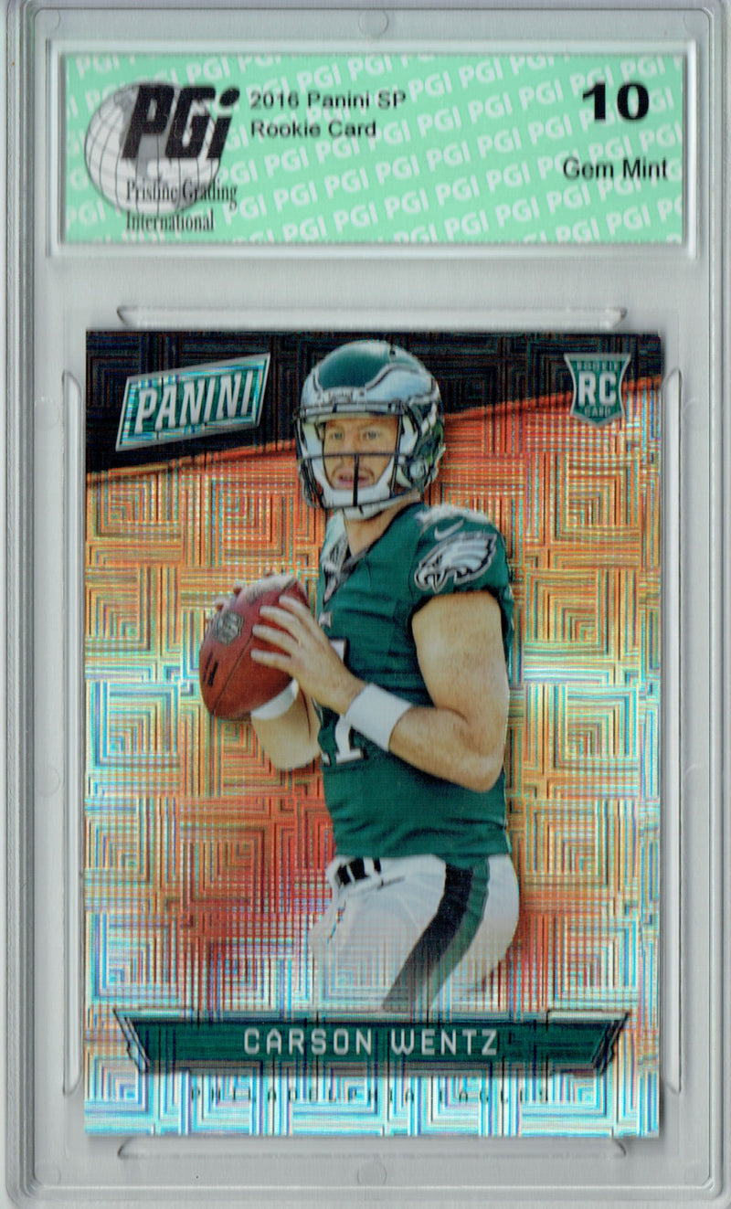 Carson Wentz 2016 Panini #54 Hyper Plaid #1/10 Made Rookie Card PGI 10