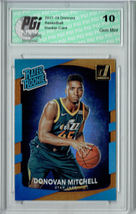 Donovan Mitchell 2018 Donruss #188 Orange Holo Laser SP Rookie Card PGI 10