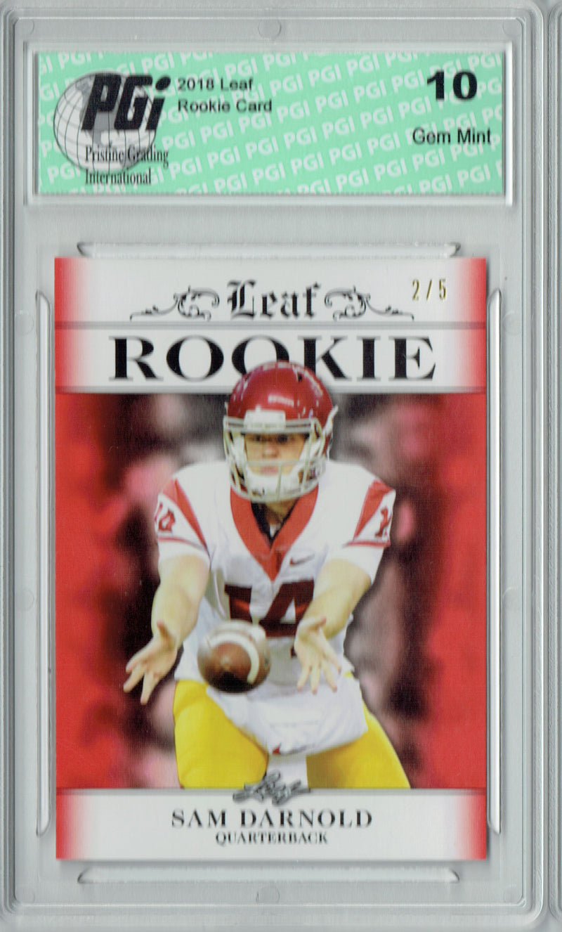 Sam Darnold Rookie Card New York PGI 10 Gem Mint Football Trading Card 2018 Leaf Exclusive #RA-04 Red SP Only 5 Made