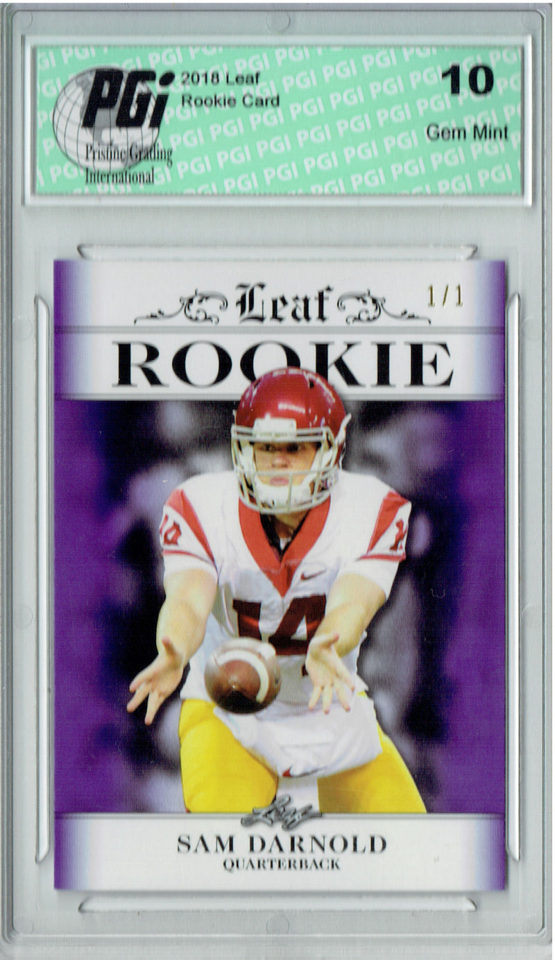 Sam Darnold Rookie Card New York PGI 10 Gem Mint Football Trading Card 2018 Leaf Exclusive #RA-04 Purple Blank Back 1/1