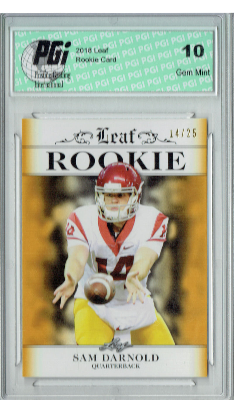 Sam Darnold Rookie Card New York PGI 10 Gem Mint Football Trading Card 2018 Leaf Exclusive #RA-04 Gold Jersey #14/25