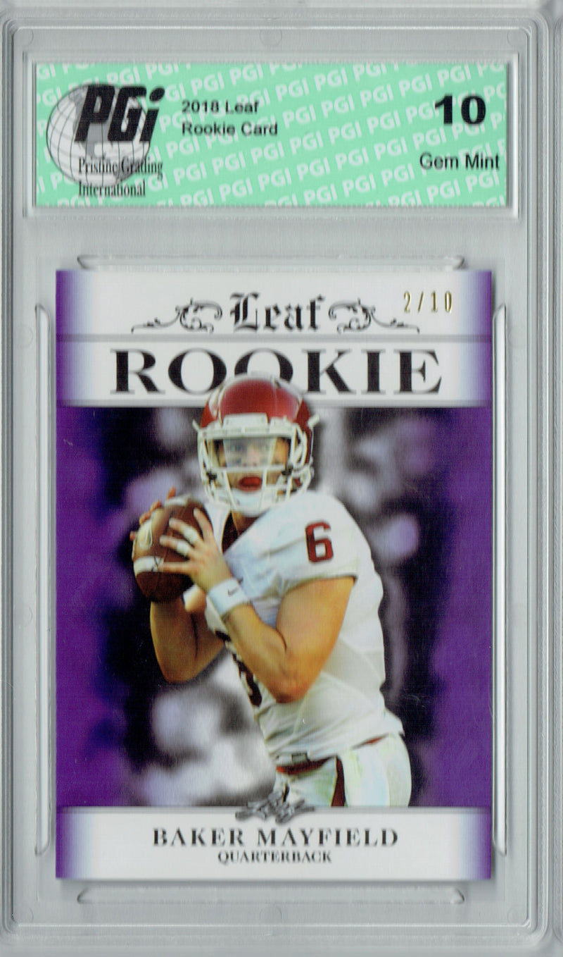 Baker Mayfield Rookie Card Cleveland PGI 10 Gem Mint Football Trading Card 2018 Leaf Exclusive #RA-01 Purple - 10 Made